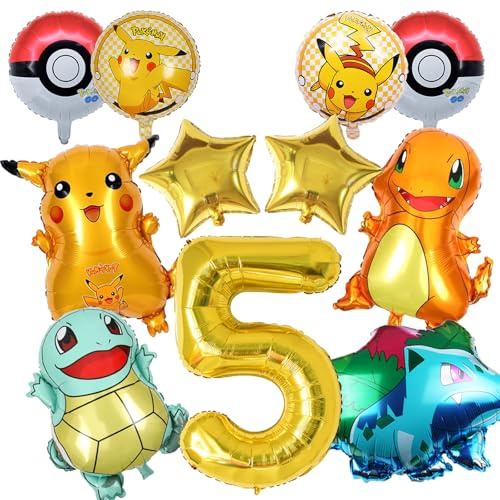 11-teiliges Cartoon Geburtstag Deko Set – Verschiedene Varianten für 5, 6 oder 7 Jahre, Zahlenballon, Figurenballons & Partyzubehör für Kindergeburtstag (2)