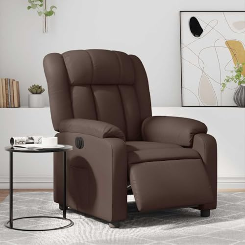 Mimdixy Sillón tapizado sillón de televisión,Sillón Relax Eléctrico Marrón Cuero Sintético,Para Sala Dormitorio Cine en Casa,Rápido De Instalar