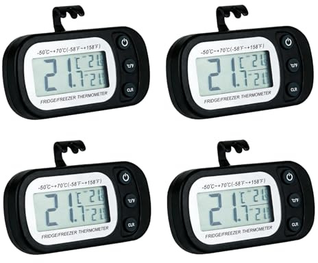 4 Pack Fridge Freezer Thermometer Digital Refrigerator Thermometer UK with Large LCD Display Min/Max Function 3 Mounting Options °C/°F Convertible for Home Kitchen Restaurants Bars