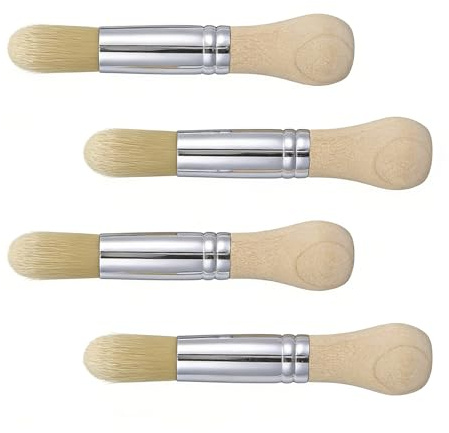 4 Stück Borstenpinsel Set,Rund Pinsel Malpinsel Acryl Brushes Holz Rundpinsel Paint Pinselset Bristle Schablonierpinsel Runde Naturborsten,für Aquarell Malerei Kreide DIY-Handwerk