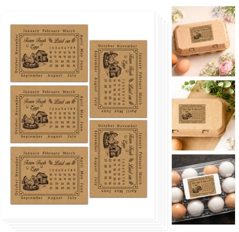 GOMAKERER 250 Pcs Farm Fresh Eggs Stickers, Eggs Laid On Date Stickers Chicken Fresh Eggs Labels Adhesive Egg Carton Labels for Egg Carton Box Container Farm Supplies, 5x7cm