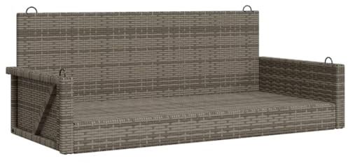 Qnhdfrt Schaukelbank Hängebank für Garten und Balkon, robuste Gartenbank aus PE-Rattan mit Stahlrahmen, Hängesessel zum Aufhängen, Sitzbank für Terrasse, 119x56x48 cm, Grau