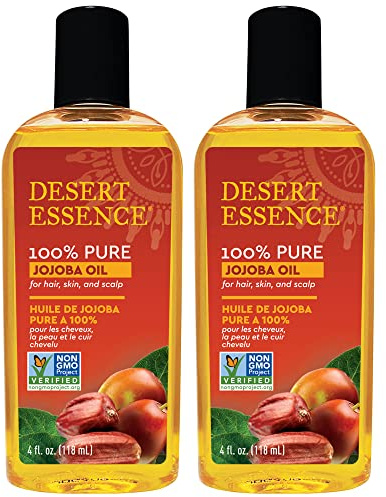 Desert Essence 100% Pure Jojoba Oil - 4 Fl Oz - Pack of 2 - Haircare & Skincare Essential Oil - All Skin Types - No Oily Residue - May Help Prevent Flakiness - Makeup Remover - Aftershave Moisturizer