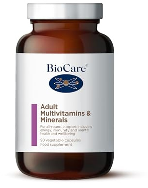 BioCare Adult Multivitamins & Minerals - One-A-Day Comprehensive Vegan Formula - for Energy, Immunity, Nervous System & Bone Support - 90 Capsules