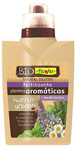 Bioflower Fertilizante Líquido para Plantas Medicinales y Aromáticas | Enriquecido con Algas | Potencia Aroma y Floración | Apto para Lavanda, Menta, Salvia, 10x6.2x19 cm, Abono Líquido