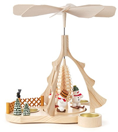 Pyramide in Tannen-Form mit Schneemännern, für Teelichte, von DREGENO SEIFFEN 26 cm – Original erzgebirgische Handarbeit