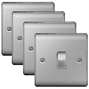 Pack of 4 x BG NBS12 Brushed Steel/Satin Chrome Single Light Switch -10amp 1 or 2 Way