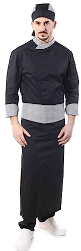 tessile astorino Kostenlose Stickerei – Anzug Koch und Chef, schwarz, Prinz von Wales – Herren – 4 Stück – Jacke Hose vorne und Bandana – Uniform für Küche und Restaurant – Made in Italy, Schwarz , L