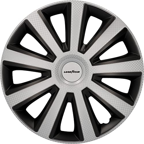 Goodyear Auto Radzierblenden Radkappen Radblenden „Memphis Carbon“, 4er Set, 35 cm (14 Zoll), Schwarz/Silber