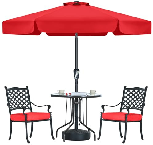 MasterCanopy Parasol inclinable de 230 cm, avec joli volant, 6 nervures et manivelle, pour patio, jardin, terrasse, marché, rouge