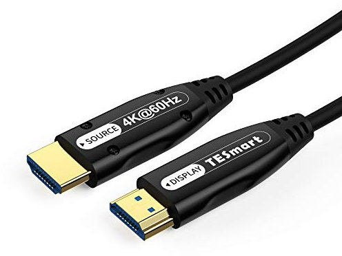 Tesmart Câble HDMI, 15 m, à fibre optique, haut débit 18 Gbit/s, compatible avec 4 K 60 Hz, 4:4:4, 3D, HDCP 2,2, ARC, CEC, pas d'alimentation nécessaire