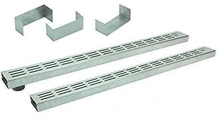 Entwässerungsrinnen Edelstahl superflach Rost Längsschlitzdesign SET Typ 2, System 35/80