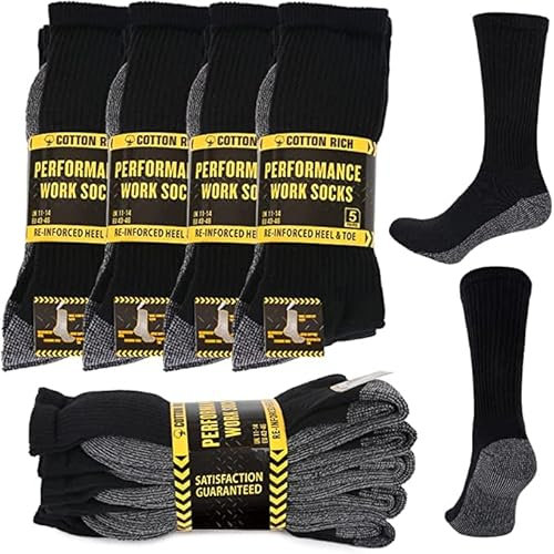 ARITRADERSLTD 5 Pairs Men's Big Foot Work Socks UK Size 11-14 Pack of Long Boot Full Cushion Force Performance With Reinforced Heel & Toe For All Seasons Black