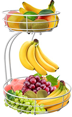 Obstkorb Obstschalen 2 Tier Brotkorb Gemüsegestell für Obst, Gemüse, Snacks, Zuhause, Küche Lagerung, Weiß