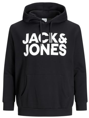 JACK & JONES PLUS Men's JJECORP Logo Sweat Hood PS Hooded Sweatshirt, Black, 4XL