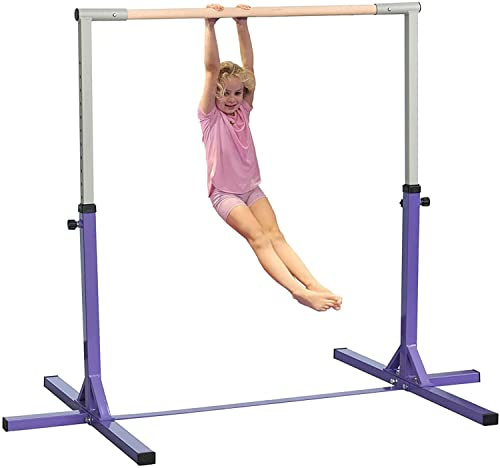 Barre de Gymnastique barre fixe de gymnastique enfan Hauteur Réglable Barre De Tractions Gym Guidon Acier Bois Massif Hêtre