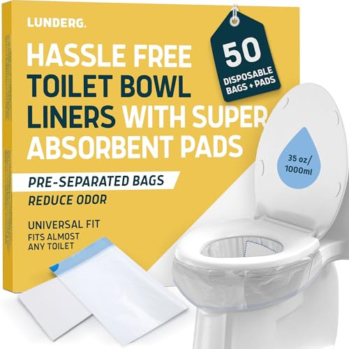Lunderg WC-Einlagen mit Zitronenduft, super saugfähige Pads, Vorteilspackung, 50 Stück, universelle Passform, Einweg-Toilettenbeutel, verwandelt jedes Zuhause, Boot oder Camping-WC in eine