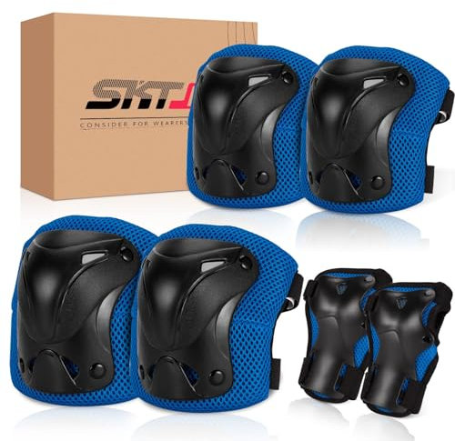 SKT HP Protective Gear for Adults, Knee Pads Elbow Pads Wrist Guards for Inline Skating Biking Skateboarding (Blue)