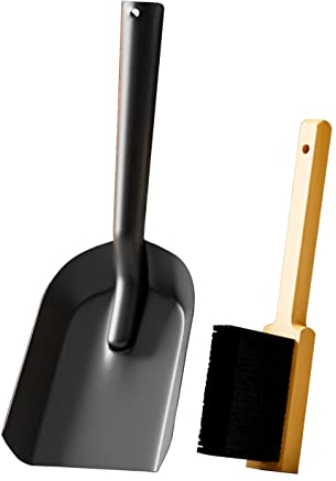 Kingson Pala da camino in frassino nero pala e spazzola, set di paletta piccola e resistente, in acciaio con paletta per camino e spazzola, pala per carbone