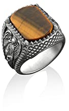 BySilverStone Jewelry – Erzengel Raphael Quadratischer Siegelring, Tigerauge-Edelstein, Geschenk Für Tierliebhaber, Ringe Aus Sterlingsilber Für Männer, Siegelringe Für Den Kleinen Finger Für Frauen