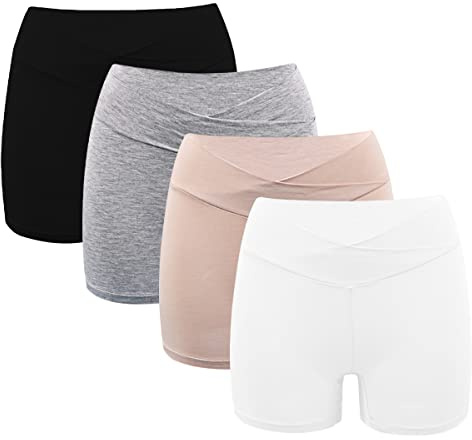 ACMEDE Mutandine per Gestante Slip Premaman Gravidanza Senza Cucitura Donna Maternity Shorts Pigiama Mutandine Yoga Donna Incinta Pantaloncini Estivi Leggings Premaman Corti, 4 Pack