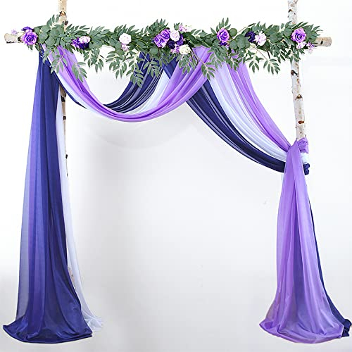 Trayosin 3 Stück Vorhang Querbehang Traubogen,Hochzeitsbogen, Gardine Freihanddeko,Eleganter Langer Fenster Vorhang Gardinen Schals für Babyparty Geburtstag Hochzeit Deko (Lila-Blau,75x300cm)