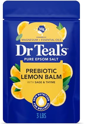 Dr Teal's Solution de trempage au sel d'Epsom pur - Mélisse prébiotique aux huiles essentielles - 1,36 kg