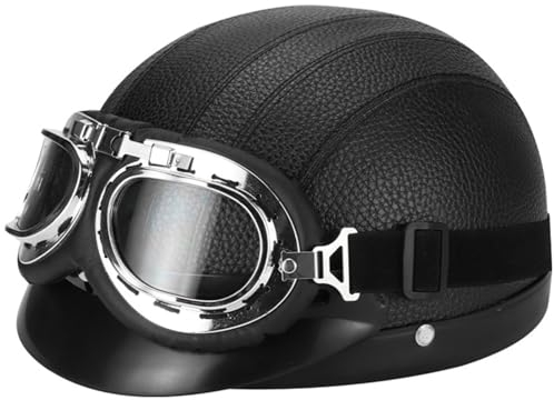 Motorradhalbhelm, Halbschalenhelm Brain-Cap, ECE-Zugelassene Herren Damen Jethelm Retro Motorradhelm Scooter-Helm Mit Herausnehmbares Innenfutter Schutzbrille 6,54CM-62CM