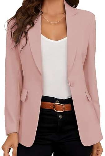 DayaEmmoTQ Blazer para mujer elegante chaqueta de traje informal de negocios con solapa manga larga ajustada traje de oficina abrigo abierto para mujer para primavera y otoño, Rosa., XXL