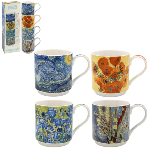 Lesser & Pavey Stacking Mugs Set of 4 | Ceramic Coffee Mugs Set for Home or Work | Premium Design Mugs Set for All Occasions | Lovely Mugs for Tea, Coffee & Hot Drinks - Vincent Van Gogh