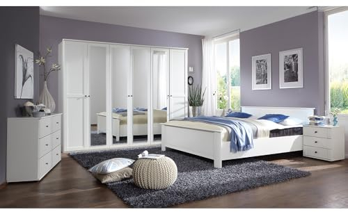 Lomadox Schlafzimmer Set 5-teilig mit Bett 180x200, 2 Nachttische, Kleiderschrank, Kommode in weiß