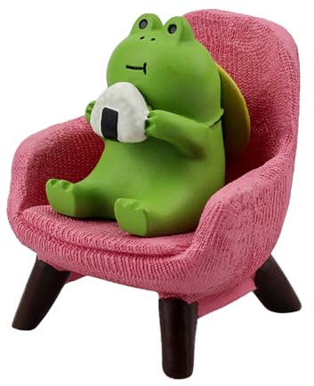 Refintural Miniature Frog Figurines Statue - Cute Frog Sculpture for Outdoor Fairy Garden and Desk Decorations - Adorable Frog Figurine Statue Decor for Plant Shelf Desk Office Bedroom(Pink Sofa)