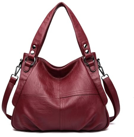 BUKESIYI Damen Tasche Handtasche Umhängetasche Schultertasche Frauen Kulturbeutel Weekender Klein PU Leder DE77312 Weinrot
