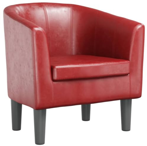 vidaXL Clubsessel, Sessel mit gepolstertem Sitz Armlehnen, Cocktailsessel mit Holzgestell, Loungesessel Relaxsessel Polstersessel, Weinrot Kunstleder