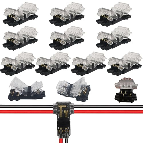T Verbinder, 10 stück Niederspannung T Hahn Kabelverbinder 2 Pin, CTRICALVER Quick Drahtverbinder T-Wasserhahn für Drähte 18-22 AWG/0,35-0,75mm², Verdrahtungszweigstecker Einfache
