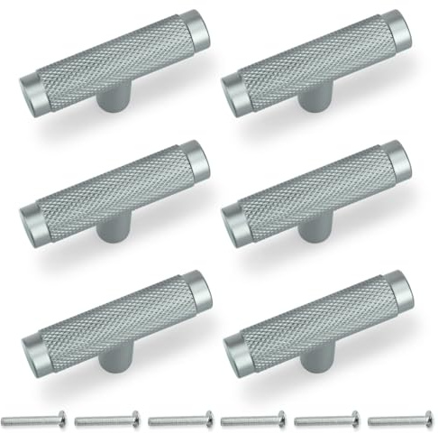 Bwintech 6-Pack Grau 50MM Knurred Schrank Griffe, Möbel Schublade zieht Schrank Knöpfe Schrank Griffe