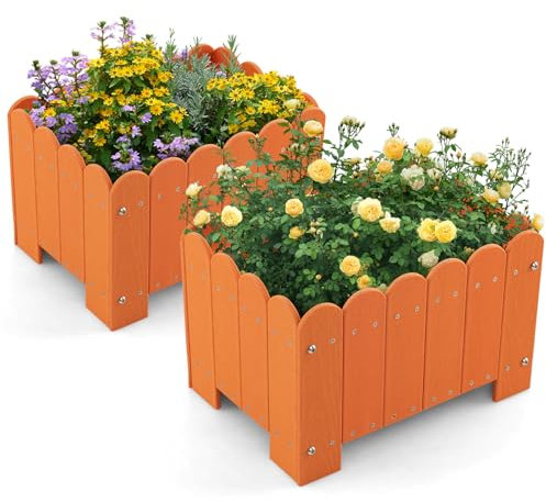 GOPLUS - Lote de 2 macetas cuadradas de HDPE, jardineras exteriores con agujeros de drenaje para verduras, flores, hierbas, para terraza, jardín, balcón (45 x 32 x 30 cm), color naranja