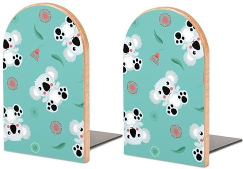 Tilivyx 1 Paar Buchstützen, Für Heimdekoration, Hölzernes Design, Wohnzimmer, Schlafzimmer, Büro, Küche, rutschfeste Buchstützen Cartoon Koala Cute 12.8 * 8.0 * 2.5 cm