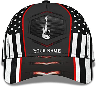 Baseballkappe E-Gitarre Und Distressed Flag Personalisieren Sie Den Namen Text Hut 3D Sonnenblende Mütze Verstellbare Basecap Washed Baseballmütze Für Auf Reisen, Golf, Teenager