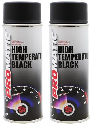 PROTOUCH 2x Promatic High Temperature Black Spray Paint, 400ml, 800C Heat Resistance, Fast Drying