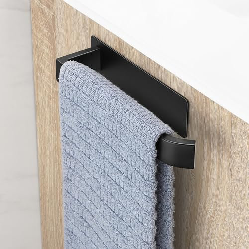 OETAMS Porte Serviette Salle De Bain sans Percage, Adhesif Porte-Serviettes Mural, Acier Inoxydable Support Serviettes Towel Holder Brossé Noir
