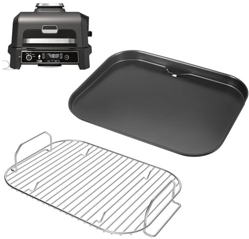 GriHero Flat Top Griddle Plate and Grill Rack for Ninja Woodfire Pro XL OG850 OG901 Outdoor Series, Non-Stick Pan & Stainless Steel Rack Set for Ninja Woodfire XL XSKOGXLRSRKEU
