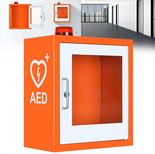 An der Wand montierter AED-Defibrillator-Schrank, Metall-AED-Defibrillator-Aufbewahrungsschrank mit Alarmleuchte, AED-Defibrillator-Schrank mit Diebstahlsicherung und Schlüsseln für Zuhause, das Büro