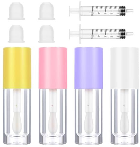 AOZUO 4 Stück Lipgloss Set Selber Machen - 6ml Behälter Mit 2 Plastikspritzen, Lippenbalsam Leere Tuben Zum Befüllen, Transparente Flaschen