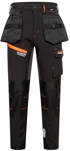 Mens Waterproof Softshell Trousers Thermal Fleece Lined Casual Winter Warm Outdoor Work Fishing Hiking Pants Zip Pockets (Black 32W)