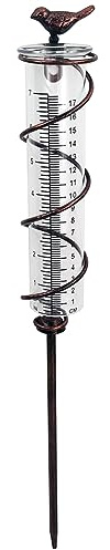 Qaautor Pluviomètre en Spirale en Verre de Capacité, Pluviomètre Suspendu en Fonte pour Oiseaux, Compteur D'Eau de Pluie de Jardin Mesurant avec Cadre en Métal Facile à Utiliser 50x3.5x3.5cm