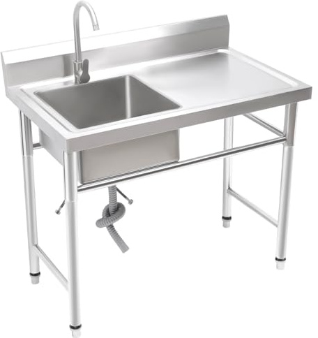 Freistehende Edelstahl Spültisch Spülbecken Küchenspüle Küchenorganisation Spüle Kitchen Sink Waschbecken Organizer Mit Abtropfschale Für Küchenutensilien Aufbewahrung