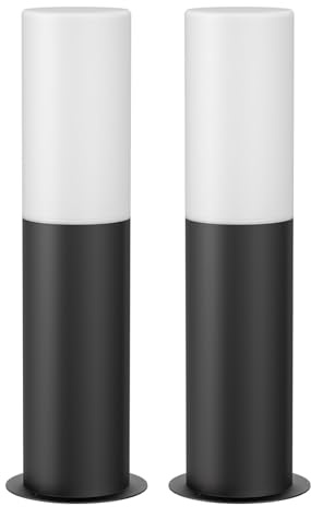 ledscom.de 2x Wegelicht/Pollerleuchte GROPO für außen mit Premium Echtglashaube – UV-beständig, kein Vergilben, IP44, 41 cm, schwarz 1x E27 max. 40W