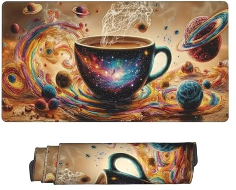 Gaming Mauspad, Groß Mouse Mat XXL 900x400x3mm Desk Mat Starry Sky Coffee Mousepad Stitched Edges, Non-Slip Rubber Base Mouse Pads Improved Precision and Speed Keyboard Mat for Men Gamers N-1169