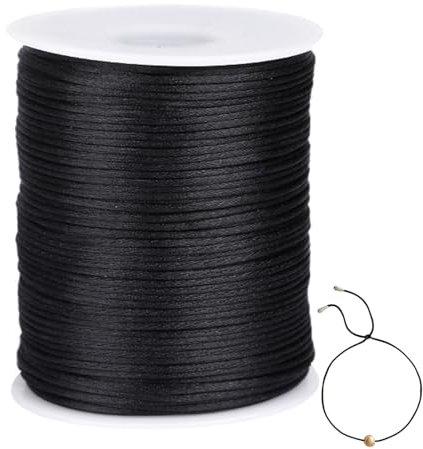 Cordoncino in nylon nero satinato da 1,5 mm, per braccialetti intrecciati, creazione di gioielli, scacciapensieri e collane con perline sfuse, filo per macramè, filo per finiture in macramè, kumihimo